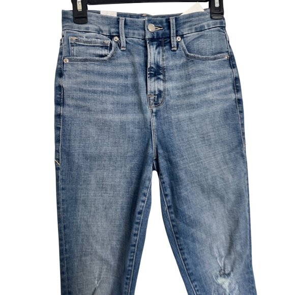 Good American Good Waist Crop Size 2/26 Medium Wash Distressed Legs NWT - Picture 2 of 8